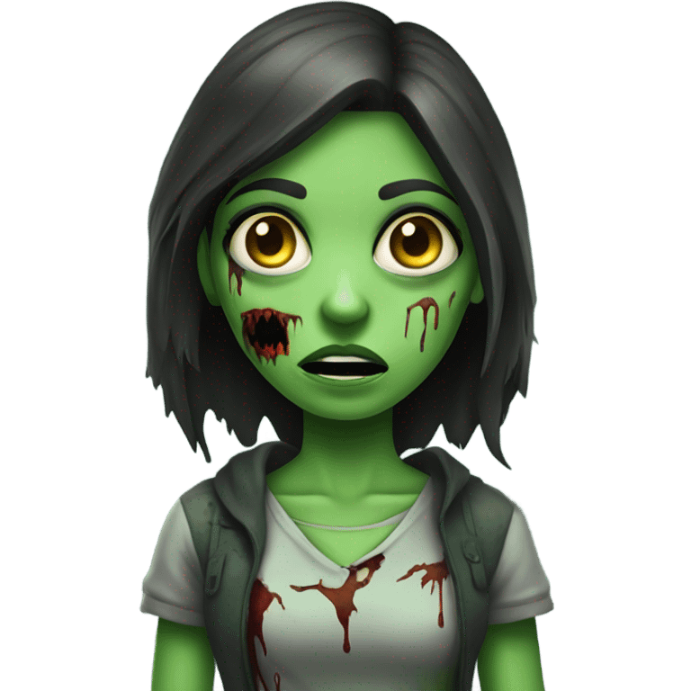 Brunette zombie girl in horror green  emoji