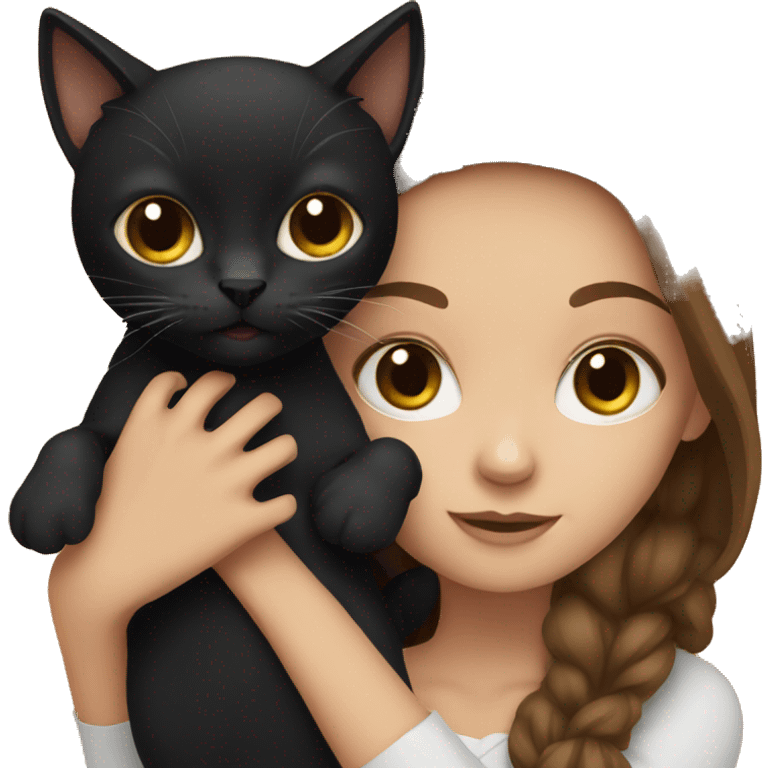 Brown haired girl holding a black cat emoji