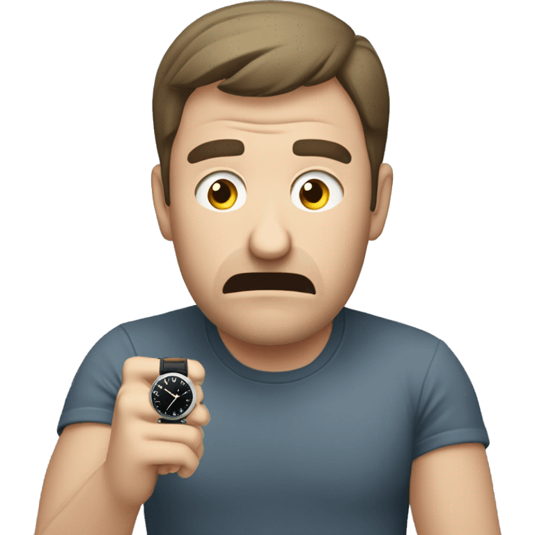 man frustrated for checking his watch, showing he doesn't have much time because he was distracted emoji