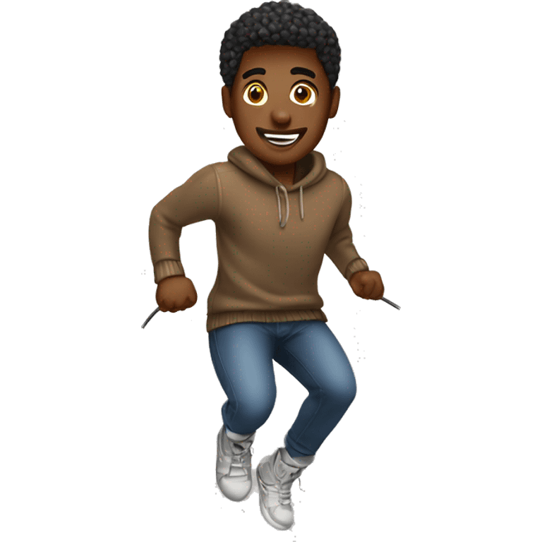 Black caramel skin man in sweater jumping rope emoji