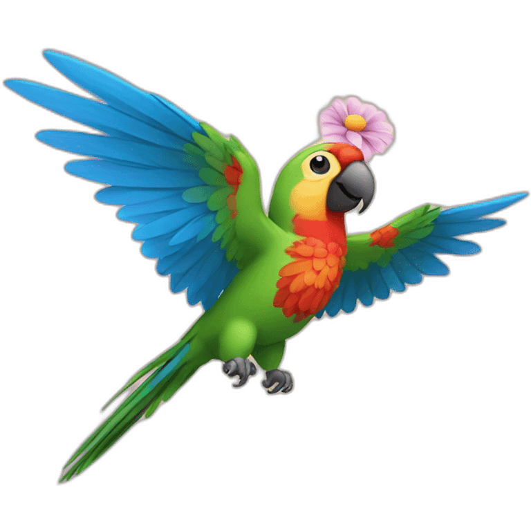 a parrot flies to the sky with a flower emoji