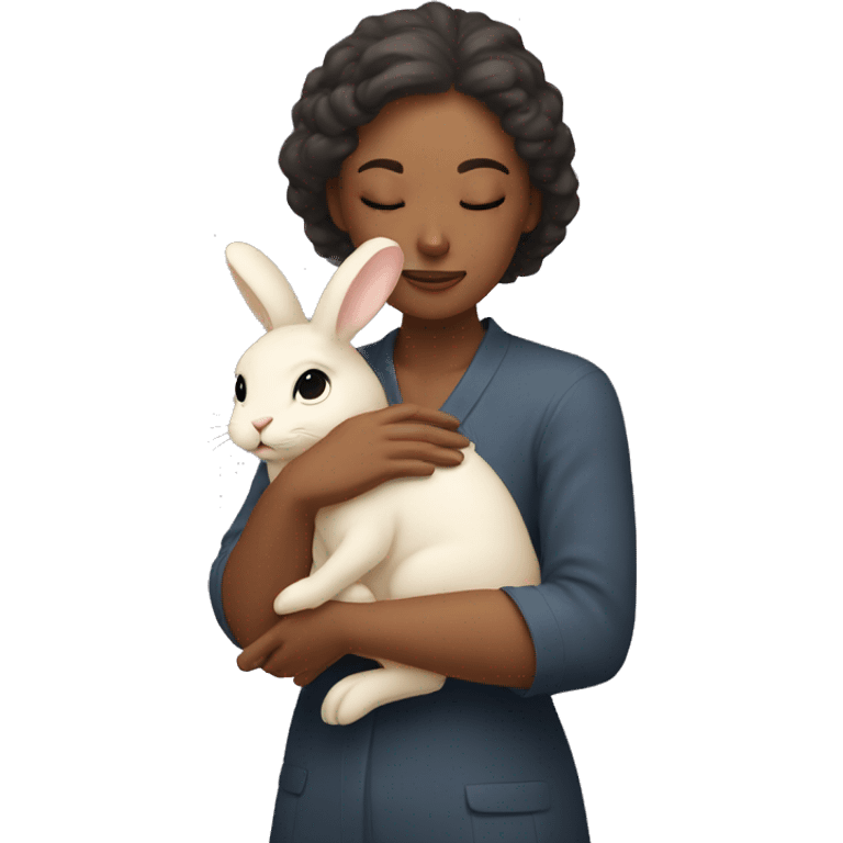 A lady holding beige bunny and hugging him with her eyes closed   emoji