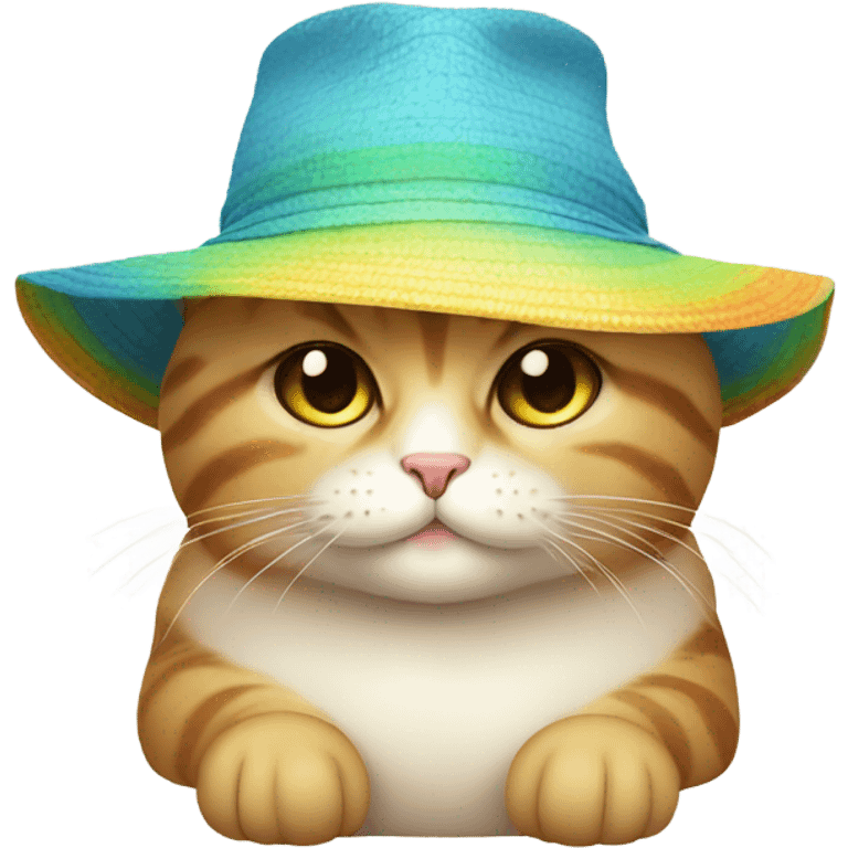 Cute fat cat wearing a sun hat  emoji