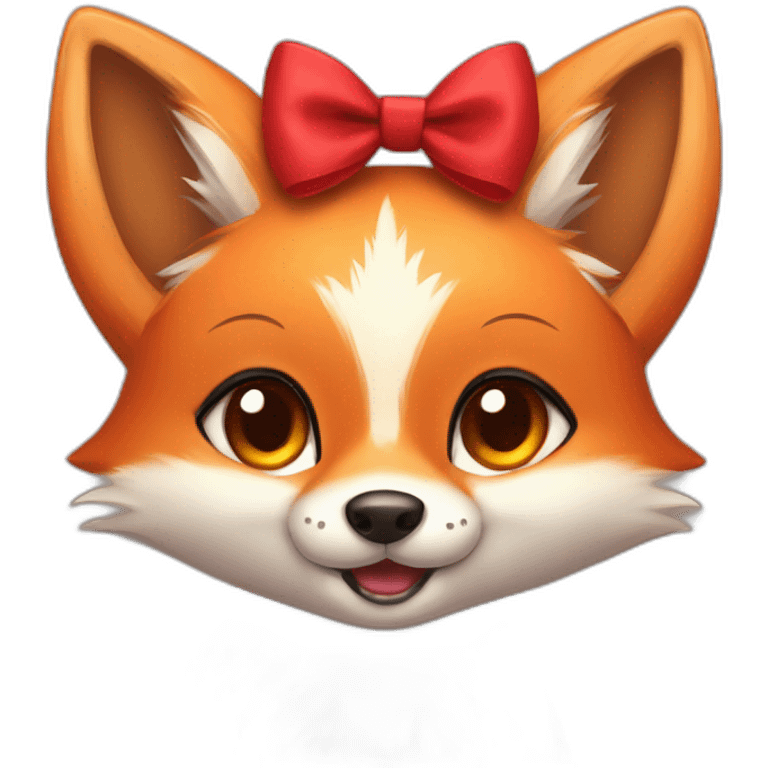 Cute fox with red bow on head  emoji