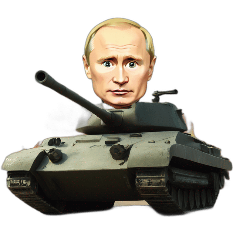 sad vladimir putin in burning wooden t34 tank firing banana ammo emoji