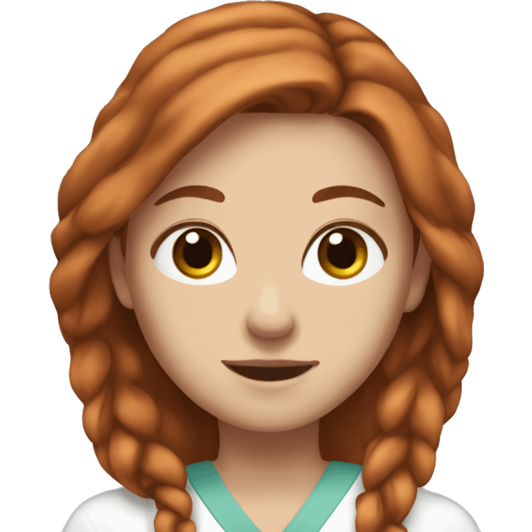 white girl. long auburn hair. Scrubs.  emoji