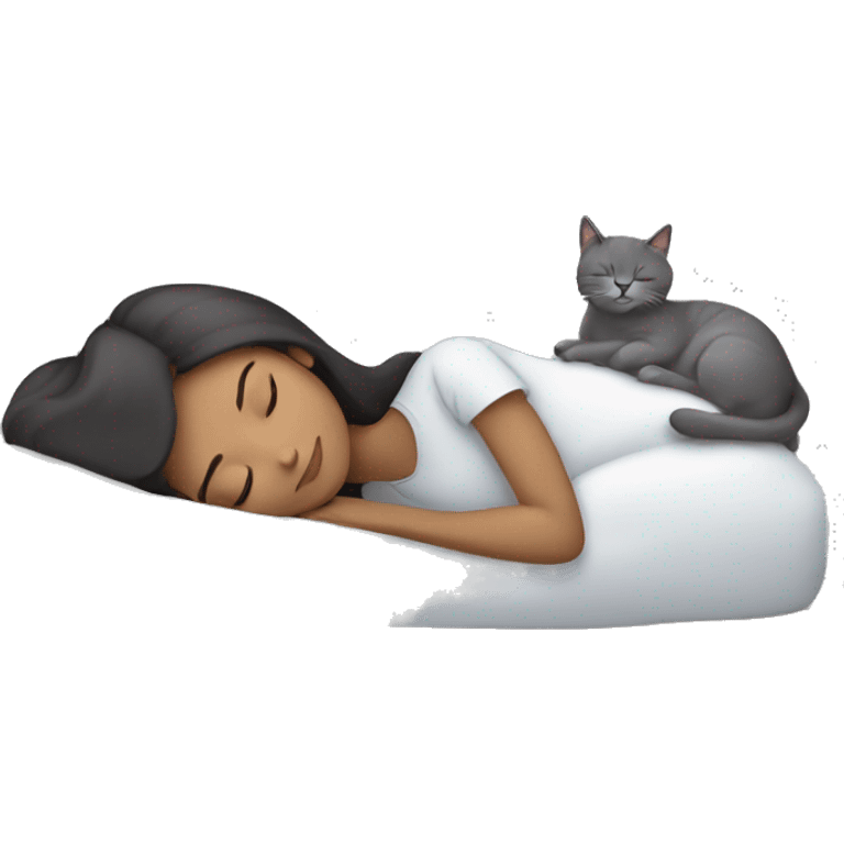 Brunette girl  sleeping with grey cat  emoji