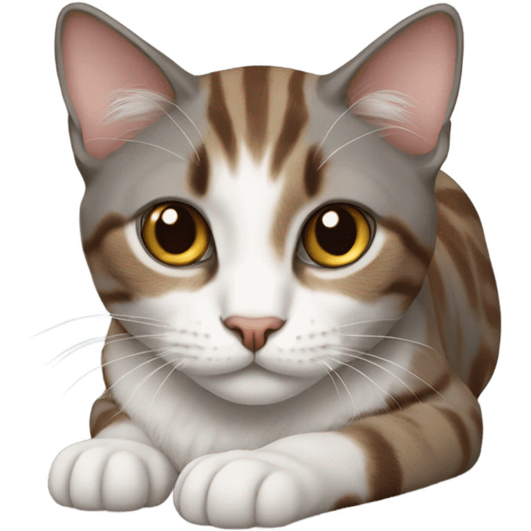 Realistic cat laying gray and brown emoji