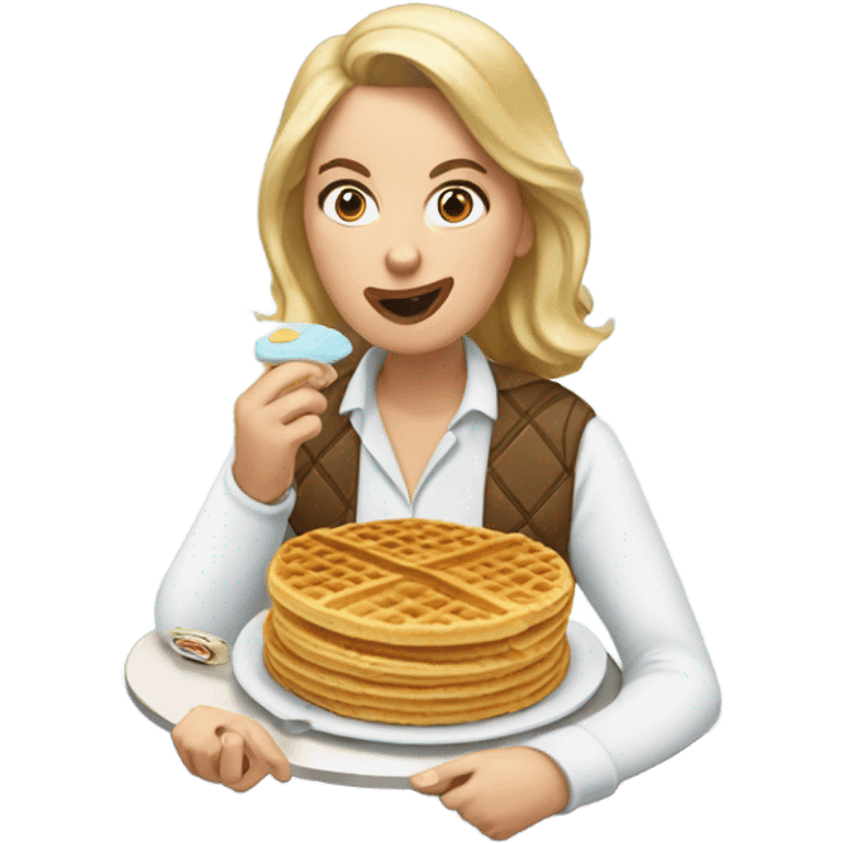 Leslie Knop eating a waffle  emoji