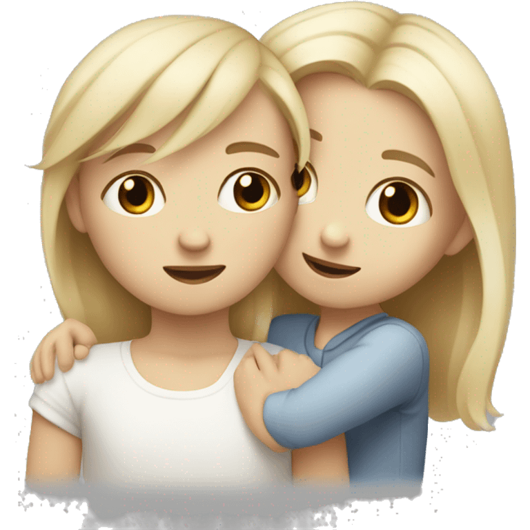 Little white sister with blonde hair hugging white brother with brown hair emoji