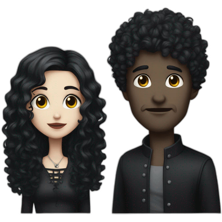 goth girl and tall curly dark-haired man emoji