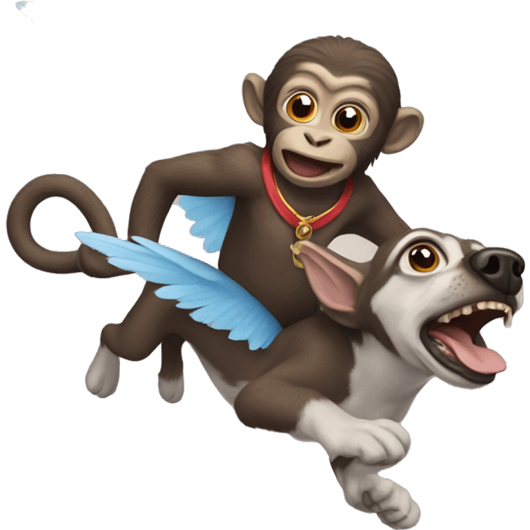 a flying monkey carring a dog emoji