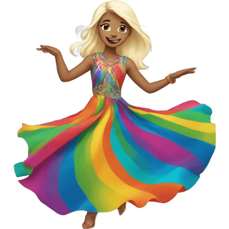 white blonde long haired girl dancing in chromatic dress emoji