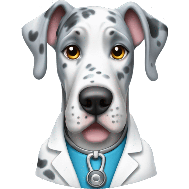 Blue Merle Great Dane wearing a doctor costume  emoji