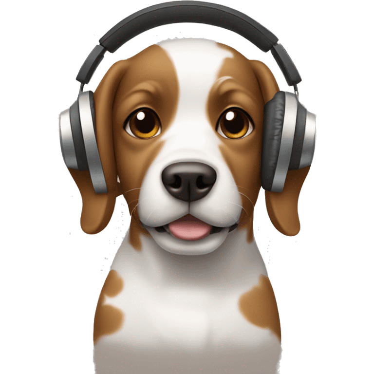 dog with brown and white spots wearing headphones emoji