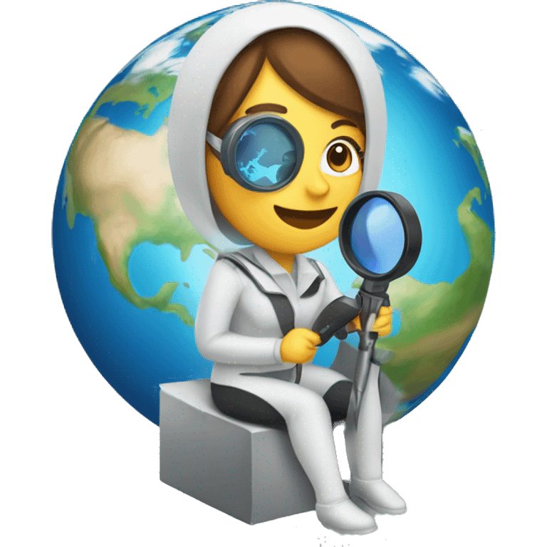 woman riding a rocket with a magnifier in her hand and the planet earth on top emoji