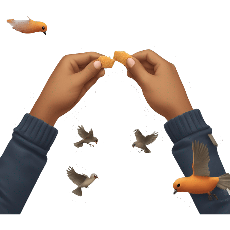 Two hands, male and female are feeding the birds emoji