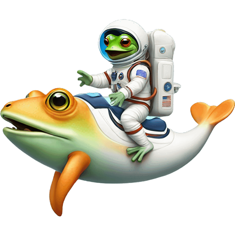 Frog wearing astronaut suit riding dolphin emoji