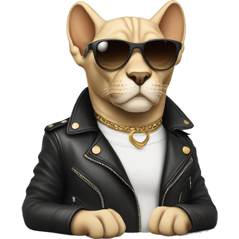 sphinx wearing a leather jacket with designer sunglasses emoji