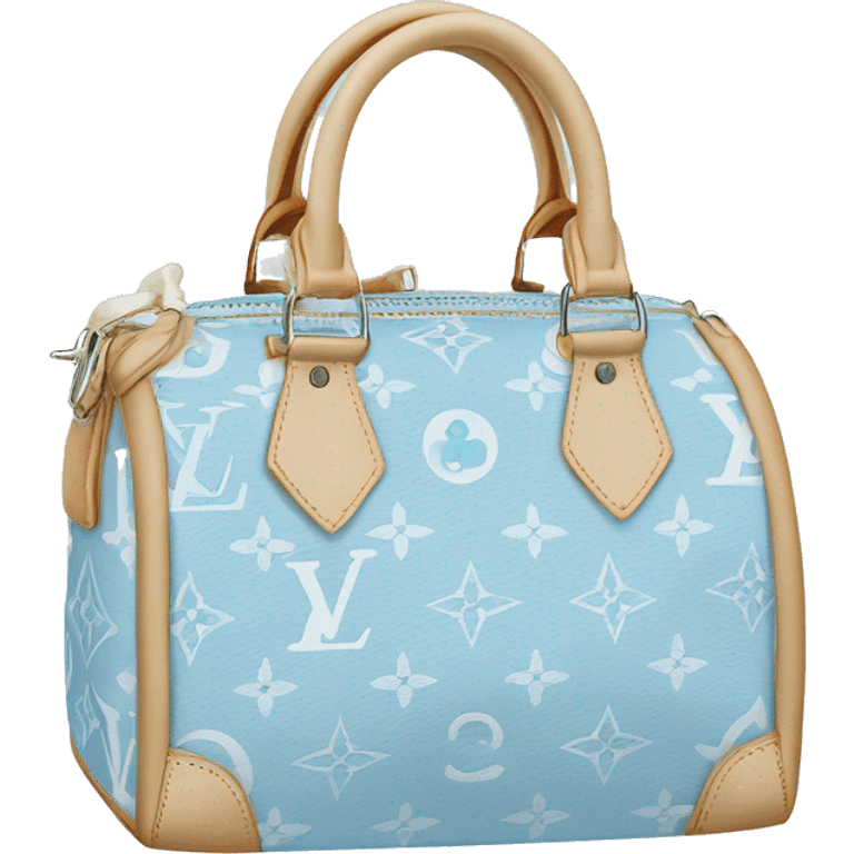 White Designer Louis Vuitton bag with baby blue monogram and baby blue trim emoji