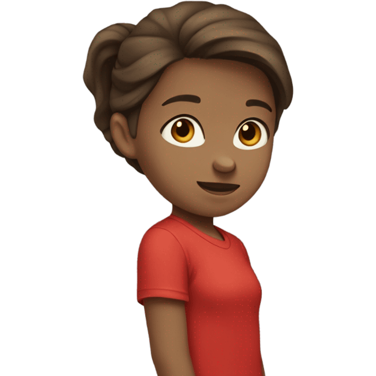 girl with brown hair and blue eyes, with medium length hair and red t shirt emoji