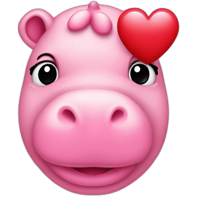 pink hippo with red heart emoji