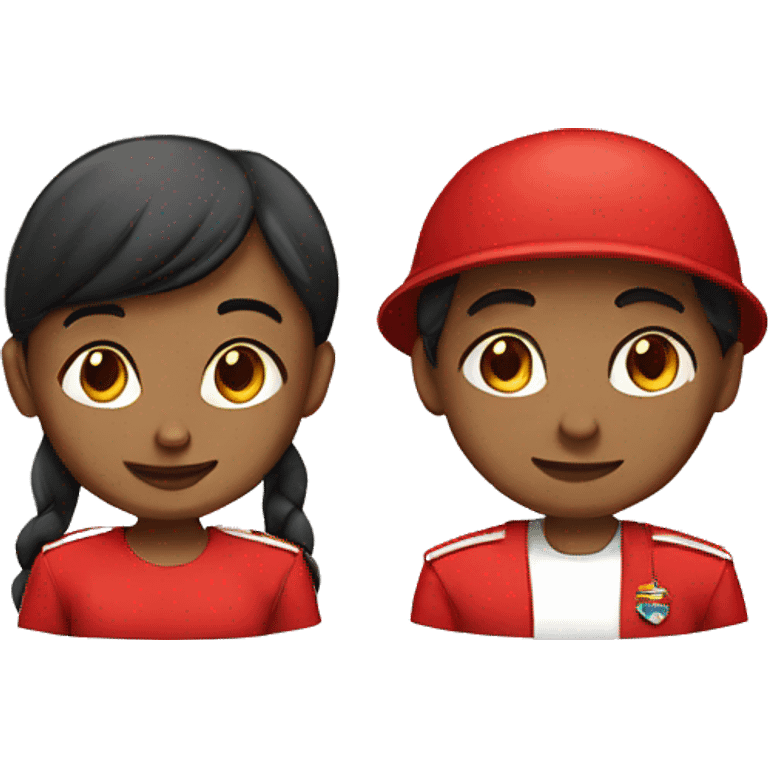 Girl and boy wearing red uniforms  emoji