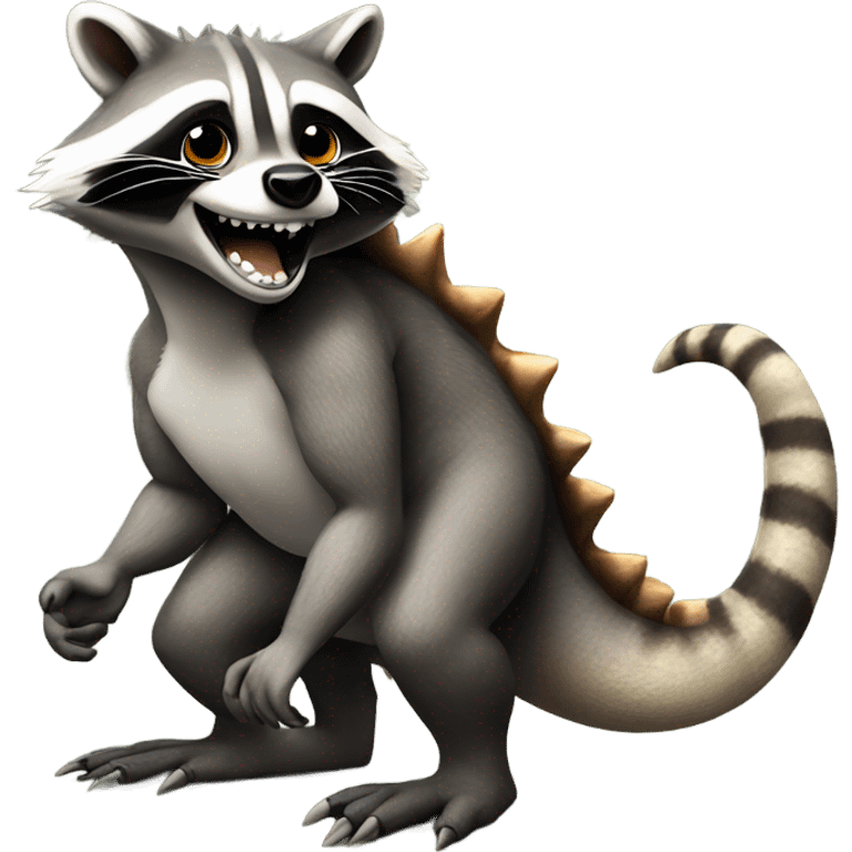 Racoon riding a dinosaur  emoji