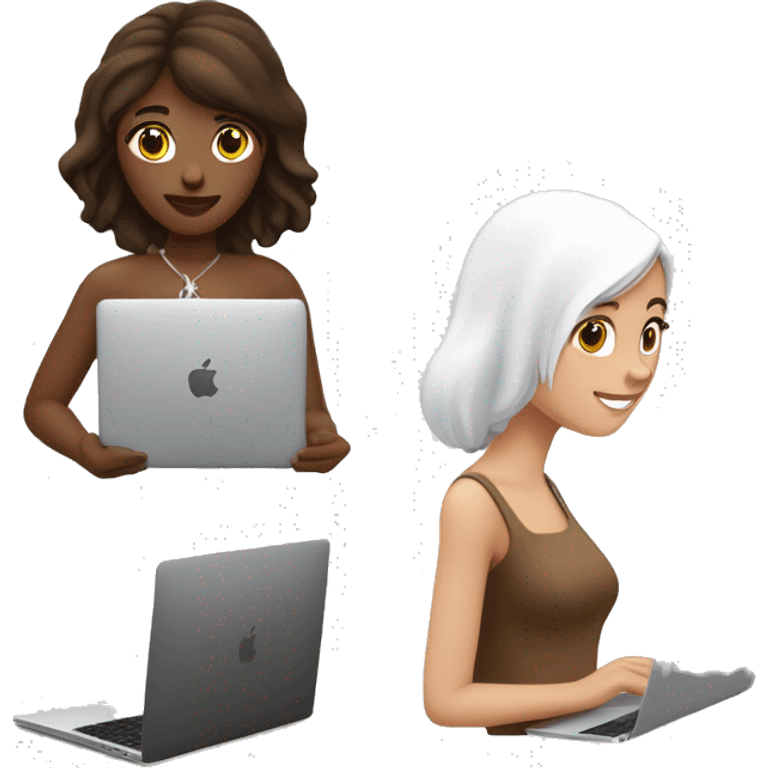 jeune femme blanche, brune et carré, qui travaille sur son macbook emoji