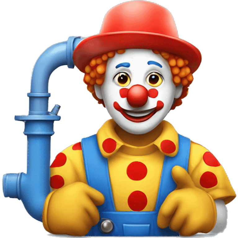 clown face emoji as a plumber sitting and fixing pipe emoji