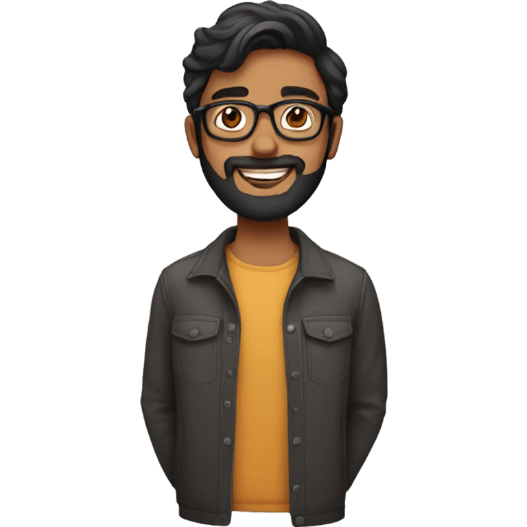 25YO Indian straight male with beard, wavy hair and specs.  emoji