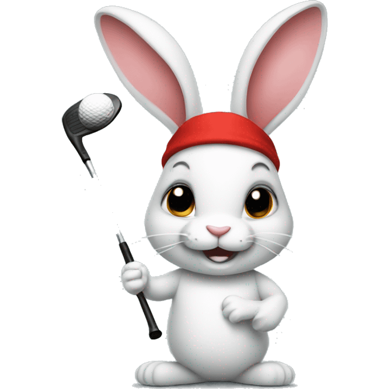 A rabbit with a red headband playing golf emoji