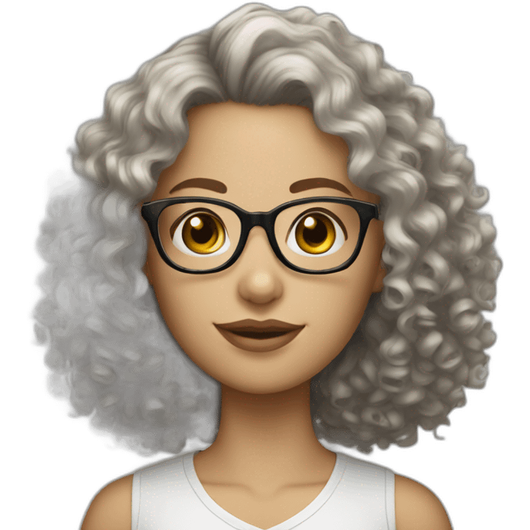 White Brunette curly hair with glasses emoji