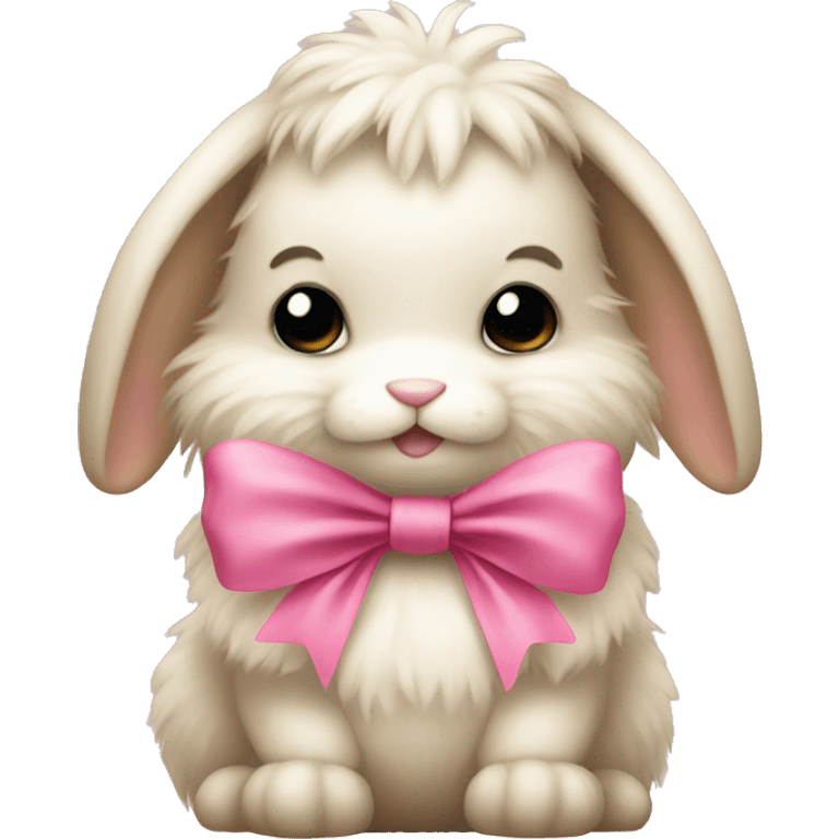 Beige fluffy bunny with pink bow emoji