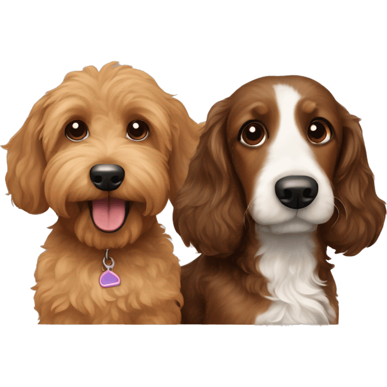  Brown goldendoodle and a black and brown longhair dachshund sitting together  emoji