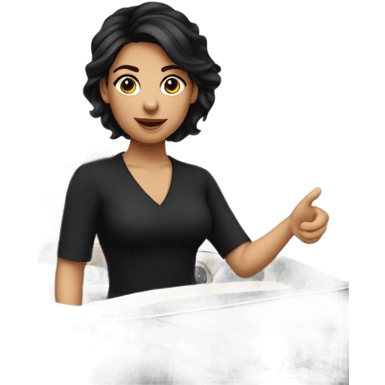 Girl with short dark hair in black V-neck blouse getting into convertible emoji