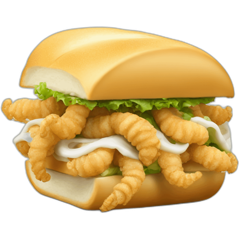 Calamari Sandwich Emoji A sandwich filled with fried calamari, a classic of Spanish street food emoji