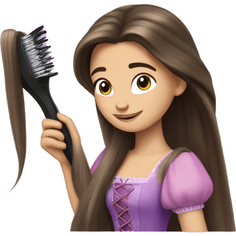 Pretty brunette rapunzel brushing hair emoji