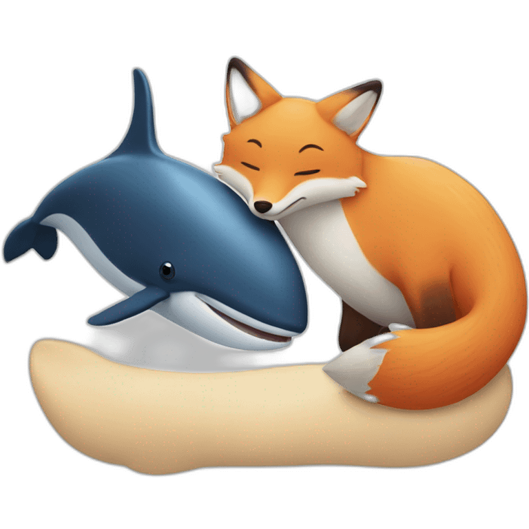 A whale and a fox cuddling emoji