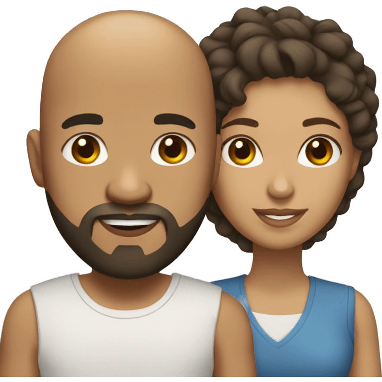 mixed race couple man with beard and bald head emoji