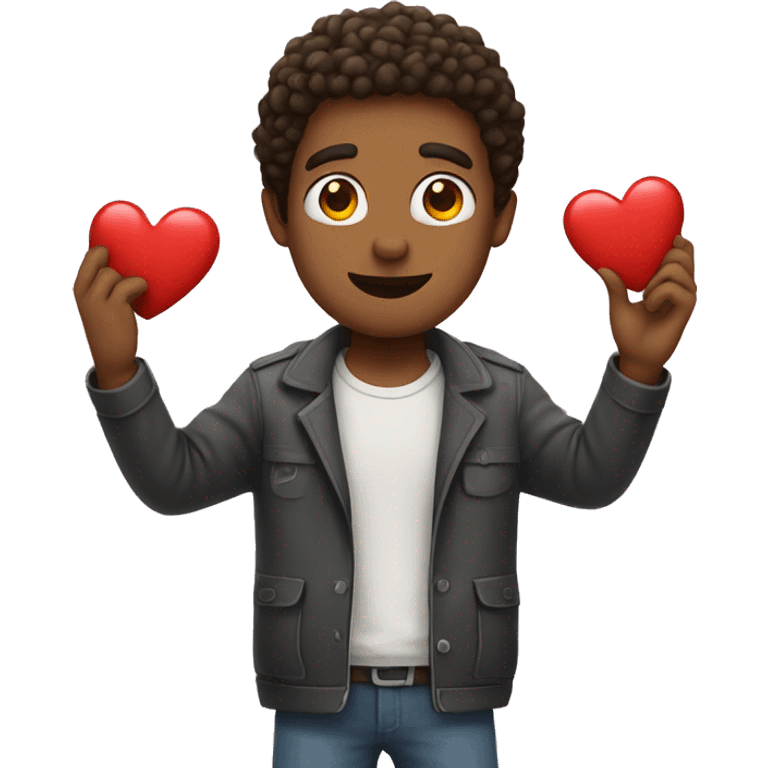 a guy holding a heart emoji