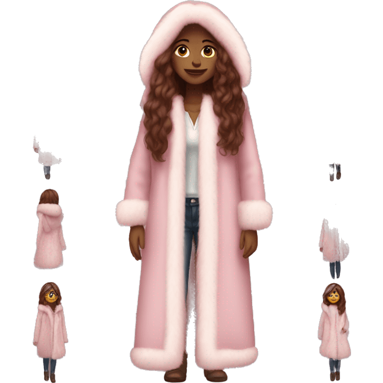 Burgundy long haired girl wearing Pale pink full length fur coat emoji