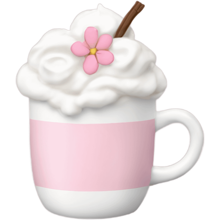 Hot chocolate with pale pink flower and whipped cream emoji