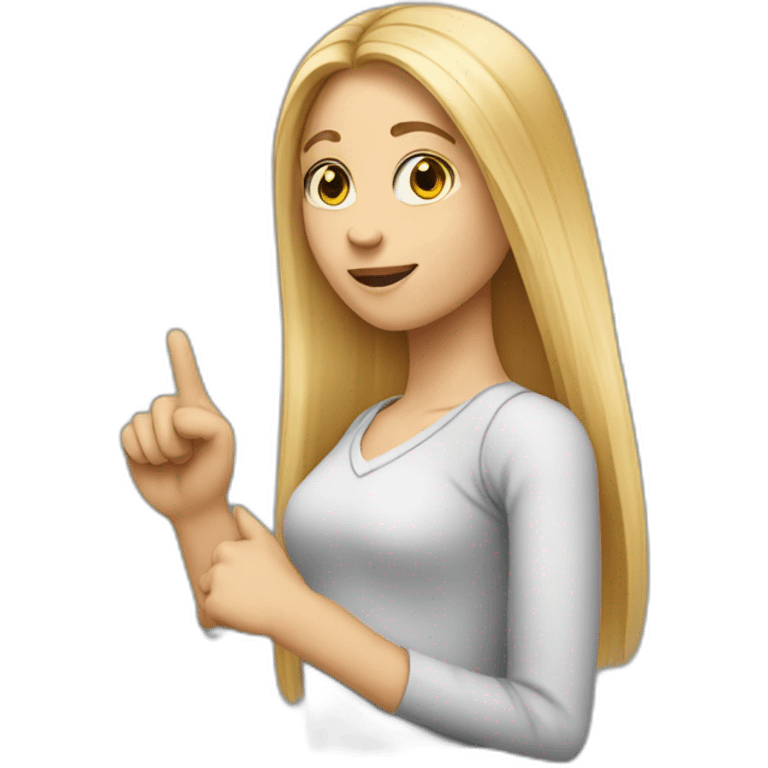 blonde long straight hair girl looking sideway and pointing finger at left side emoji