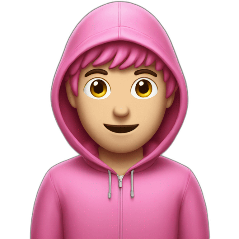 European guy wearing a pink Kirby hood emoji