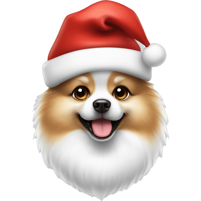 Dog white Pomeranian spitzh wearing Christmas hat emoji