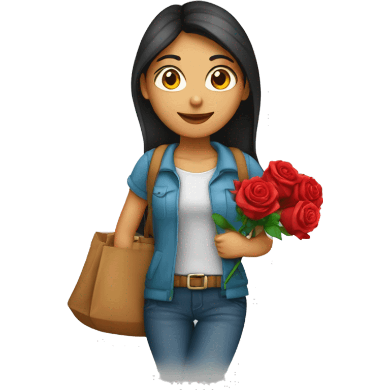 A girl named ‘’Ankita’’ carrying a bag and she hold a red rose  emoji