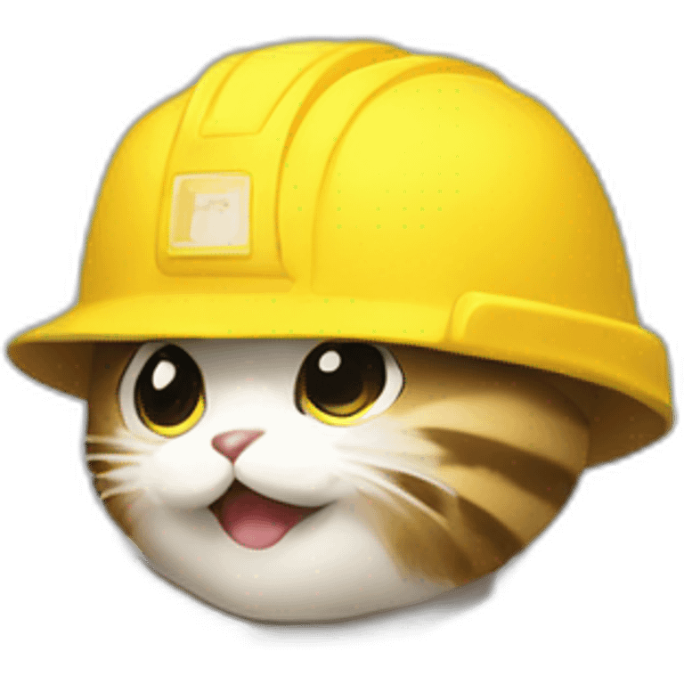 dancing cat wearing yellow construction helmet manga style emoji