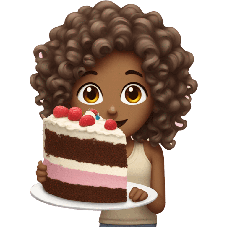 curly hair girl eating cake emoji