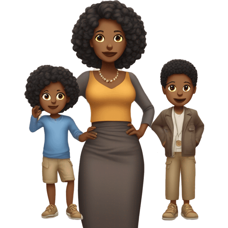 african american mom wearing expensive clothes with her 2 kids wearing poor clothes emoji